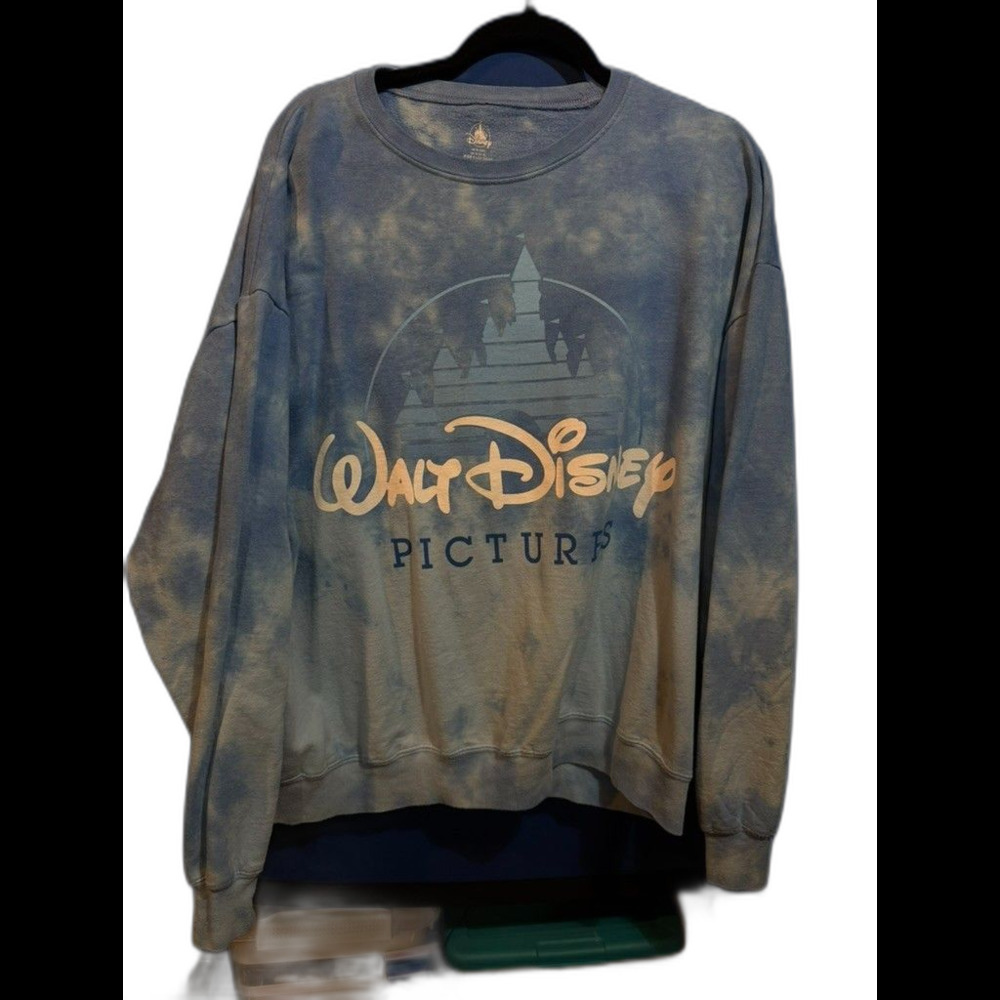 Walt Disney Pictures World Blue White Tie-Dye Pullover Cozy Sweatshirt XL